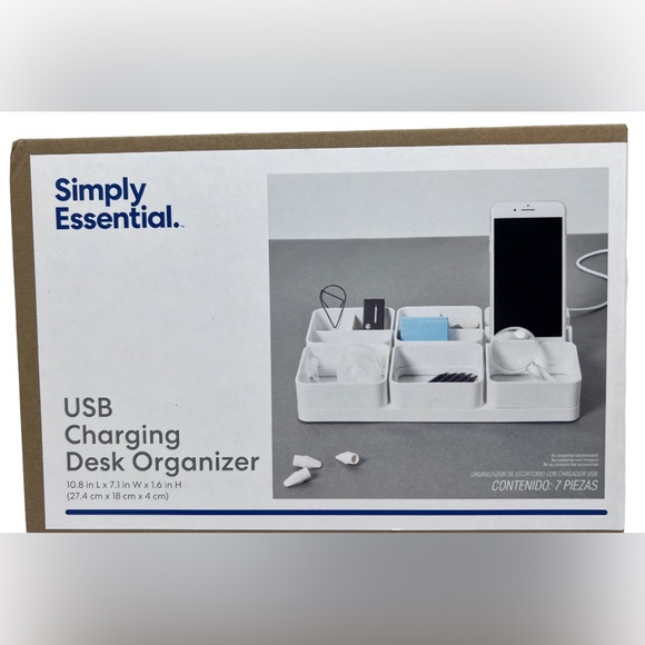 Simply Essential 7.1-Inch x 10.8-Inch USB Charging Desk Organizer in  White - Picture 1 of 7